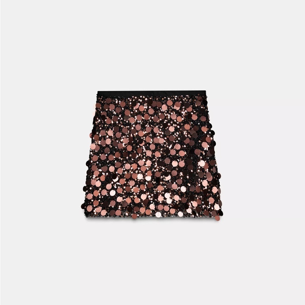 Zara Brown & Black Sequin Beaded Mini Skirt XS NWT Festival Concert Party Glam - Picture 7 of 13